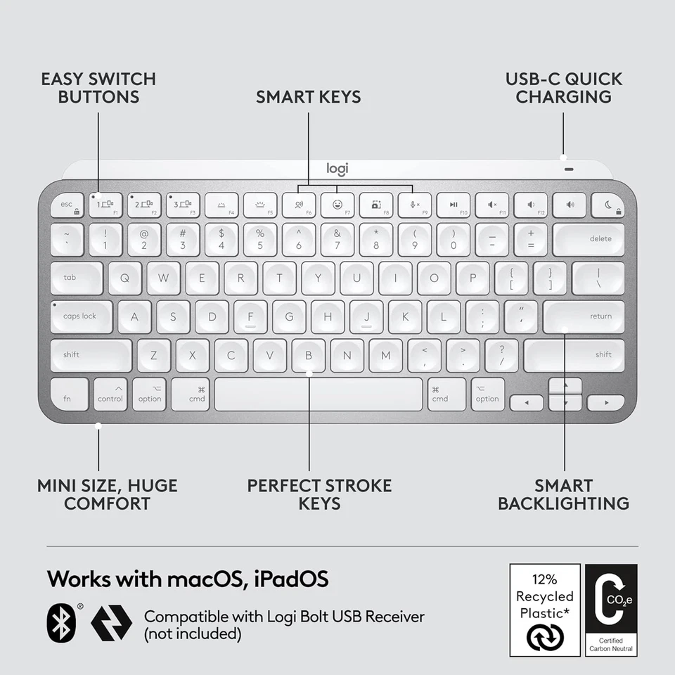 Logitech MX Keys Mini for Mac Minimalist Wireless Keyboard, Compact, Bluetooth,  - Image 4 of 4