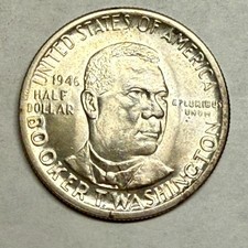 1946 Booker T Washington commemorative silver half dollar, satin near gem BU #q3
