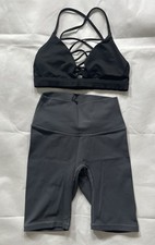 Back/Grey Workout Set  Sports Bra, Biker Shorts  