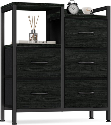 5 Drawer Black Dressers for Bedroom 2 Tier Shelf Storage Small Fabric  Dresser fo | eBay