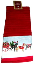 CHRISTMAS KITCHEN TOWEL ~ 15" X 25" ~ SLED DOGS