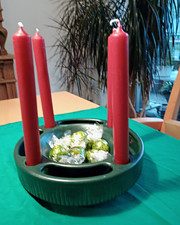 Jasba Keramik Adventskranz-Kerzenhalter, Model 1914/20, gr&uuml;n, matt, W.Germany