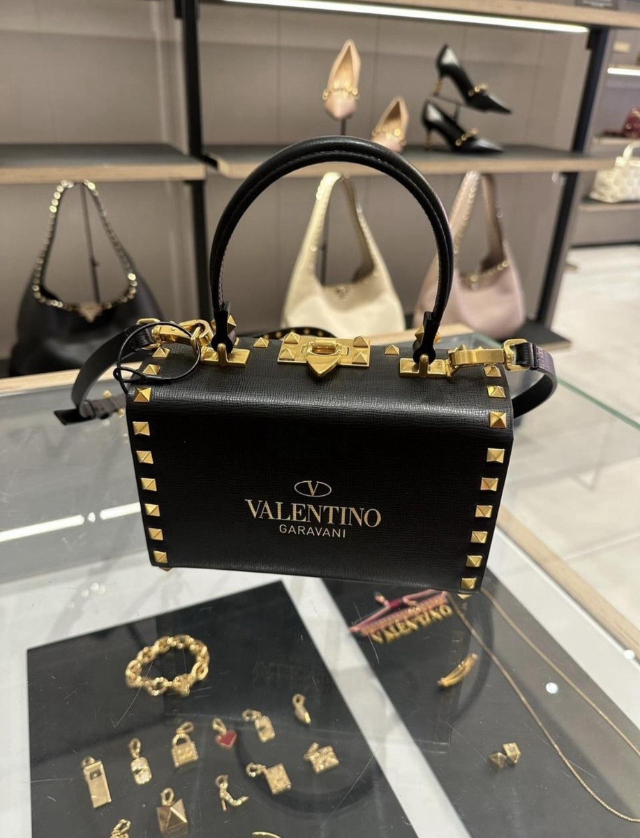 Valentino Garavani Rockstud Alcove Box Bag Black Leather | eBay UK