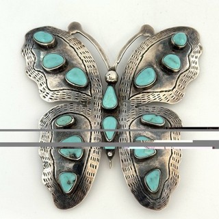 W.R. Navajo Sterling Silver XL Turquoise Butterfly Pin