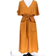 Madewell Linen Blend V Neck Minimalist Dress Dolman Sleeves Amber Size 8