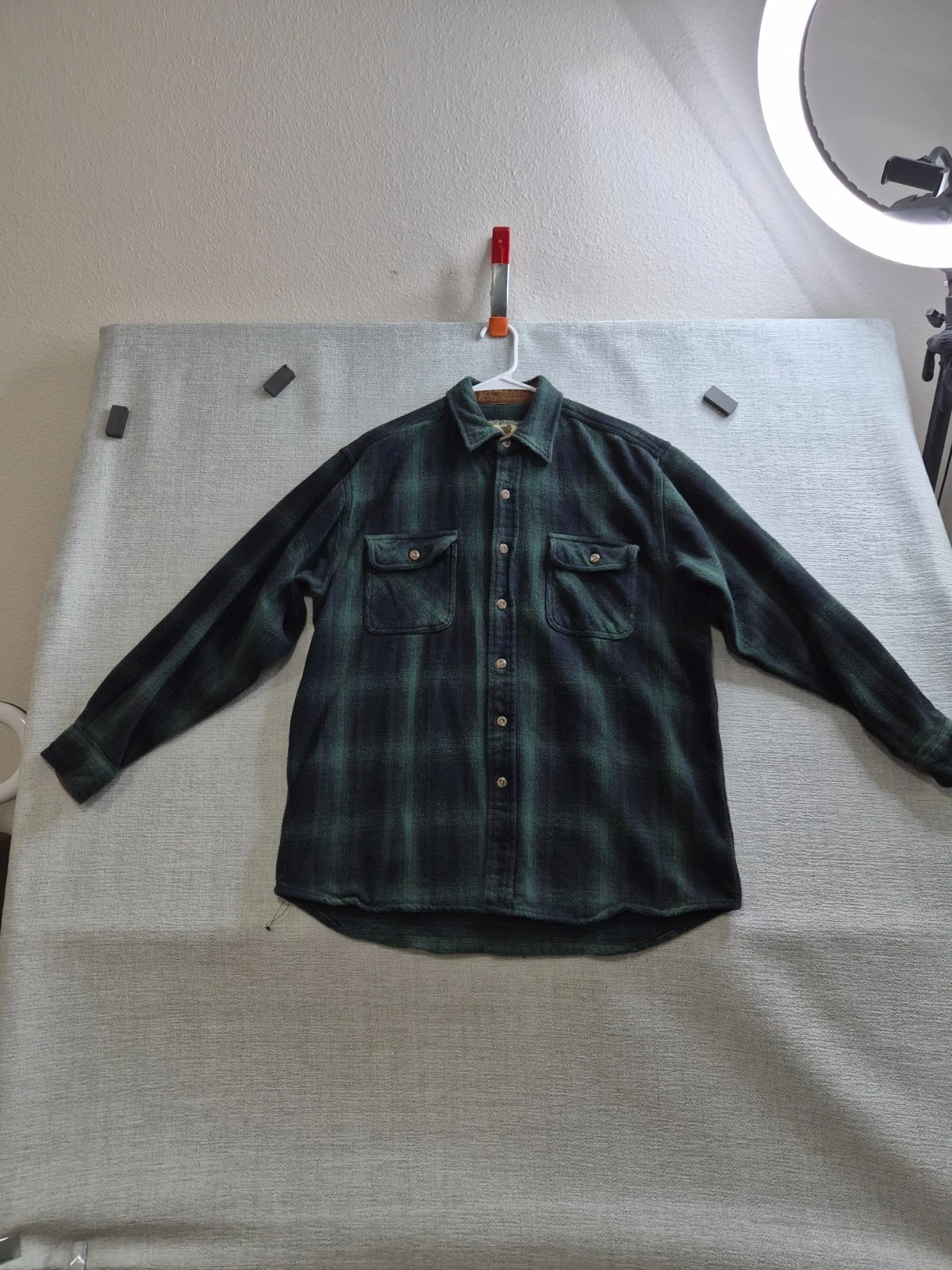 Field & Stream Flannel Shirt Men Large Multicolor Plaid Cotton Pleated Button Up