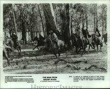 1982 Press Photo Cast of "The Man From Snowy River" ride horses in scene