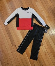 NEW Nike Jordan Little Boy Fleece Crewneck Sweatshirt  Fleece Pant Set, Red 4 