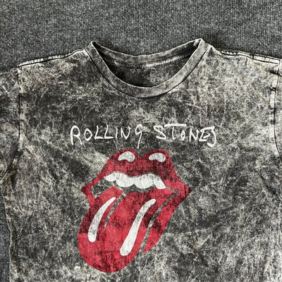 #ad Rolling Stones T Shirt Mens Size M Gray Acid Wash Graphic Tongue Logo Rock Band $15.00