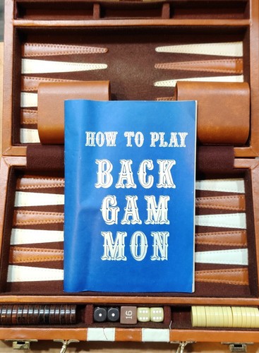 Backgammon Magnetic Set Faux Leather Travel Briefcase 10.5X7" & Strategy Article - Picture 3 of 23