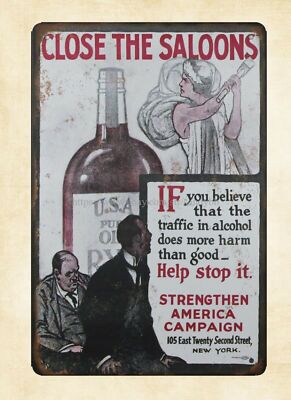 Danger - art prints online 1917 Close the Saloons Temperance metal tin sign