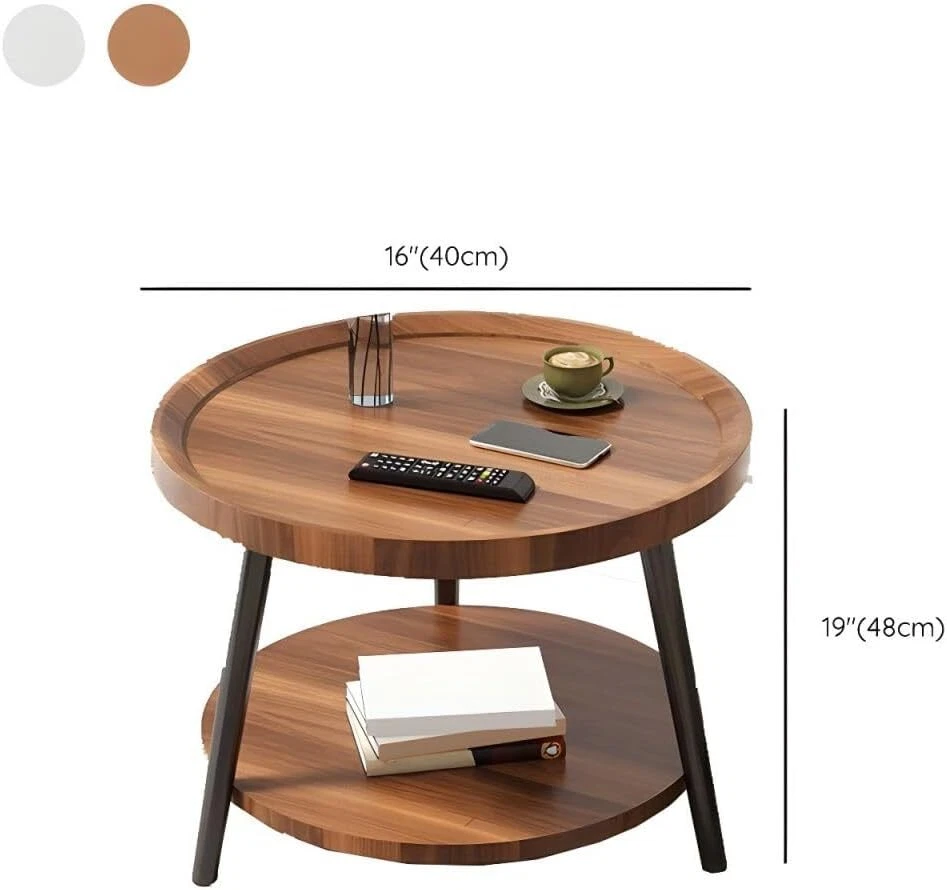 40cm Round Side Table 2-Tier Small Coffe Table Anti-fall Barrier Home/Office AU - image 2 of 4