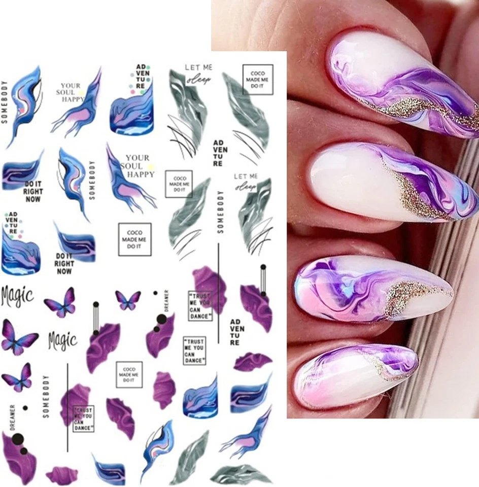 NAIL STICKERS FLOWERS TULIPS Nail Art Aufkleber Aufkleber Transfers gewellte Wirbel Marmor Effekt Marmor läuft (CS202)