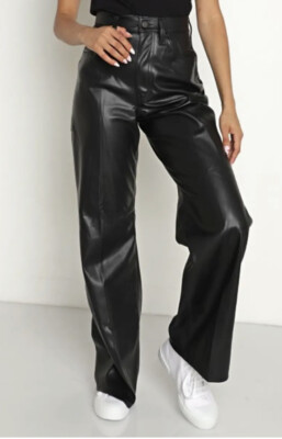Levis Premium 70s High Rise Flare Faux Leather Women Pants Black
