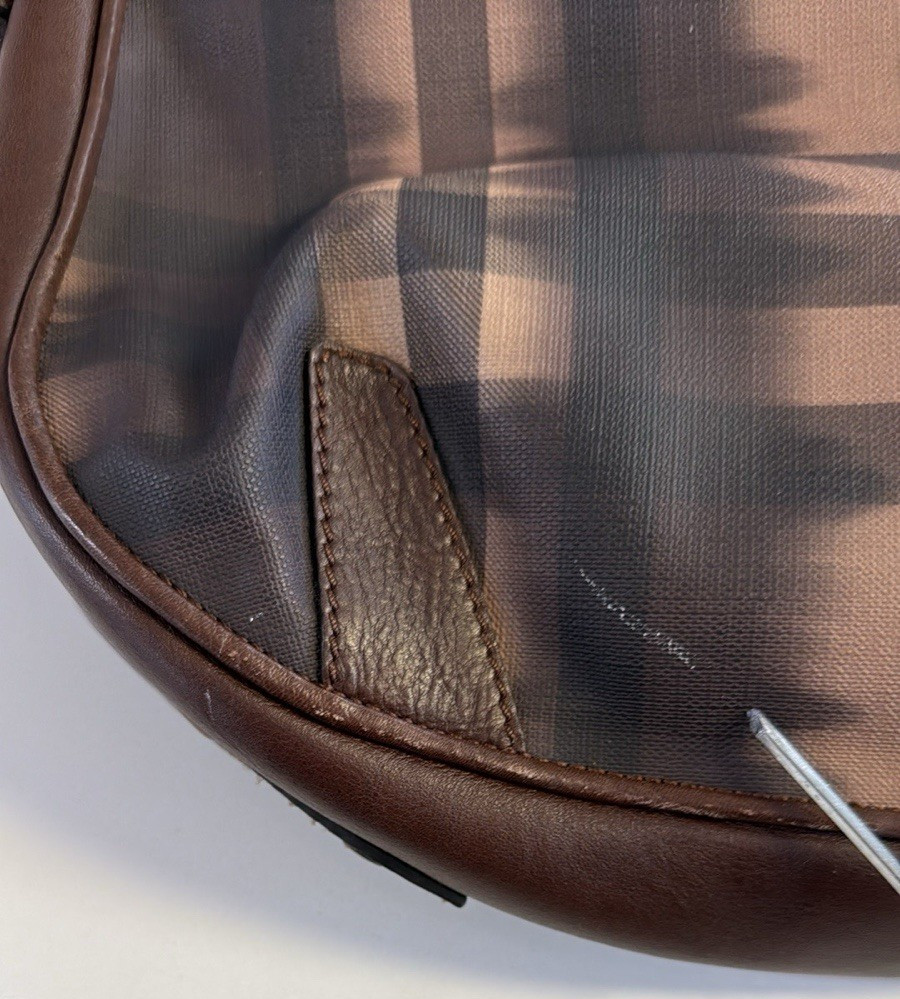 *Burberry Exploded Check Pattern Leather Trim Can… - image 5