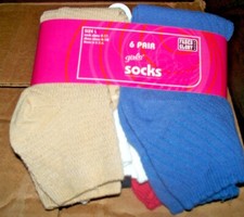 FADED GLORY Girl's Socks - 6 Pair - Sz. Lg Shoe Sizes 4-10 Style 5414 - NIP