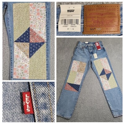 New Levi's 501 Jeans Women's 24x30 150th Anniversary 90s Patchwork