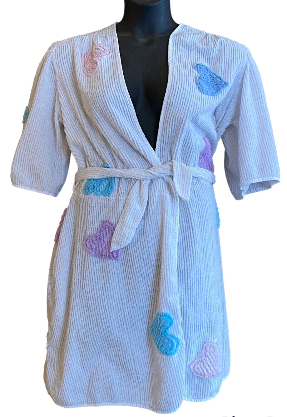 Rare VTG Canyon Group Chenille Robe Nanny Pastel Hearts Pockets Waist