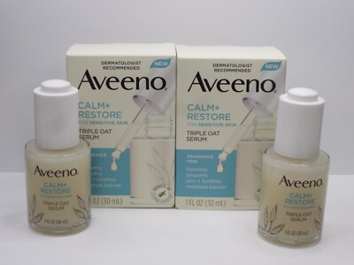 AVEENO CALM + RESTORE FOR SENSITIVE SKIN TRIPLE OAT SERUM 1 OZ BOXED *LOT OF 2*