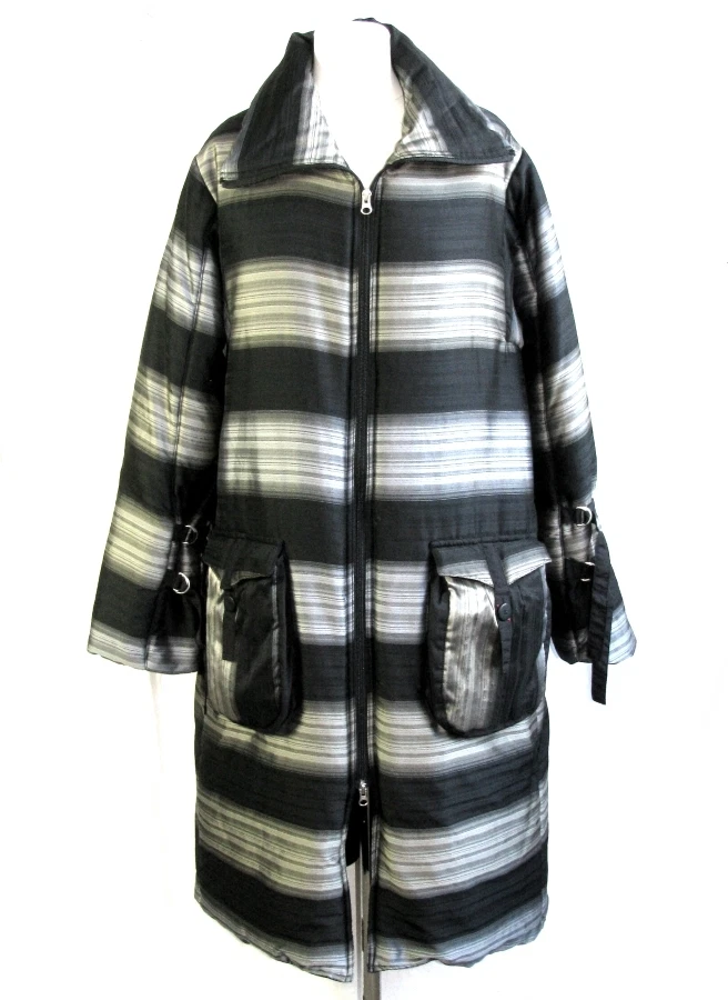 LAUREN VIDAL MANTEAU DOUDOUNE NOIR BEIGE ARGENT TAILLE M 42