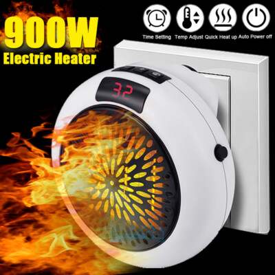 900W Mini Portable Electric Heater Plug In Wall Space Digital Timer Ceramic  Heat | eBay