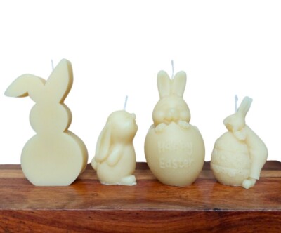 4er Pack Kerzen, reines Bienenwachs, Osterkerzen, Hasenkerzen, Geschenkkerzen