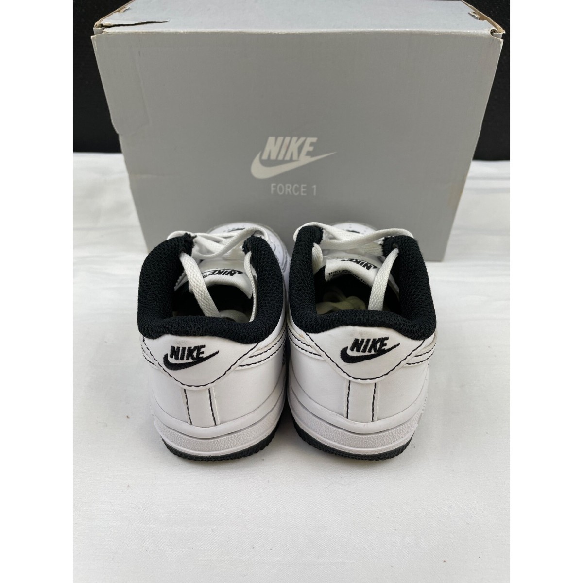 Nike Air Force 1 Kids all white black stitch low sneakers/shoes
