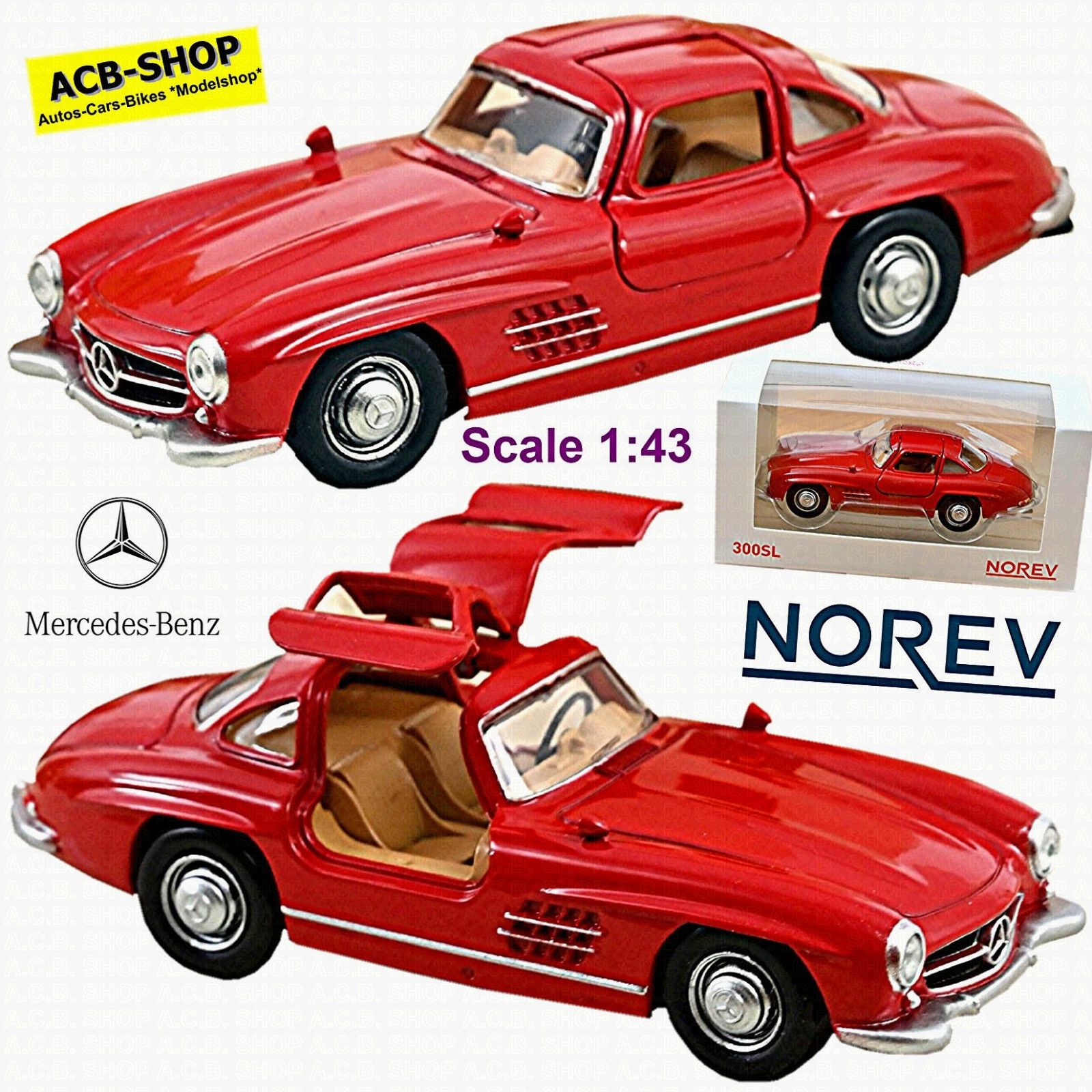 Mercedes-Benz 300 SL W 198 Gullwing 1954-57 Fire Engine Red 1:43 Norev 351199