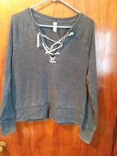 Xhilaration sleepwear long-sleeved gray lace-up top, size large