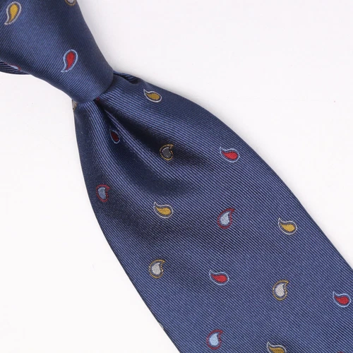 Gladson Mens Silk Necktie Navy Blue Red Yellow Paisley Weave Woven Tie Italy