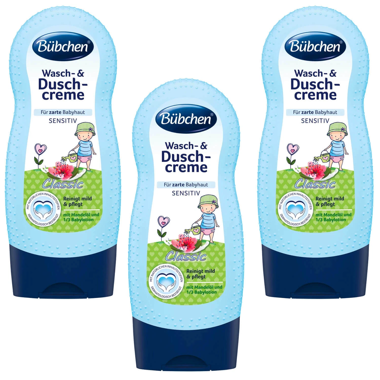 3X 230Ml Bübchen Wash & Shower Cream Classic With Almond Oil And 1/3 Baby Lotion