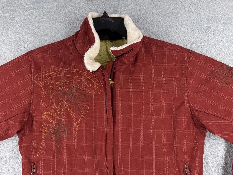 Chaqueta Mountain Hardwear Mujer Mediana Roja Dorada Cuadros Bordada Floral Nylon Foto 4 de 4