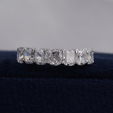 5.00Ct Cushion Cut Natural Diamond Real 18k White Gold Half Eternity Band Ring