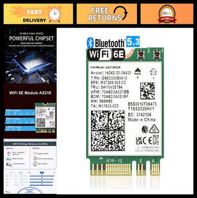 WiFi 6E AX210 M.2 Wireless Card, Bluetooth 5.3, 5400Mbps Tri-Band Adapter, MU-MI