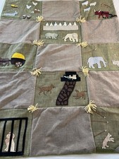 Quilt Throw Blanket Green Brown 41.5x50 Safari Lions Elephants Tigers Geese