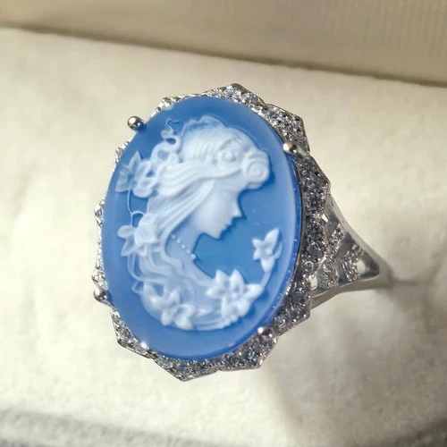 925 silver ring blue Cameo Ring vintage jewelry Ring Estate Jewelry Gift