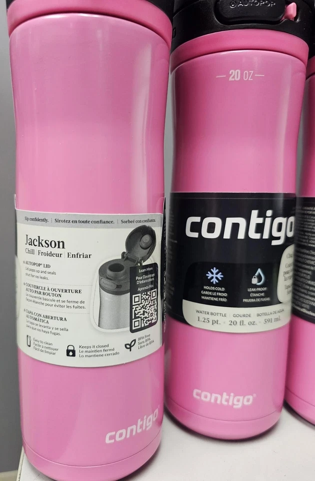 3x CONTIGO PINK Jackson Chill 2.0 Vacuum-Insulated Stainless Steel Water Bottle - Image 2 of 2