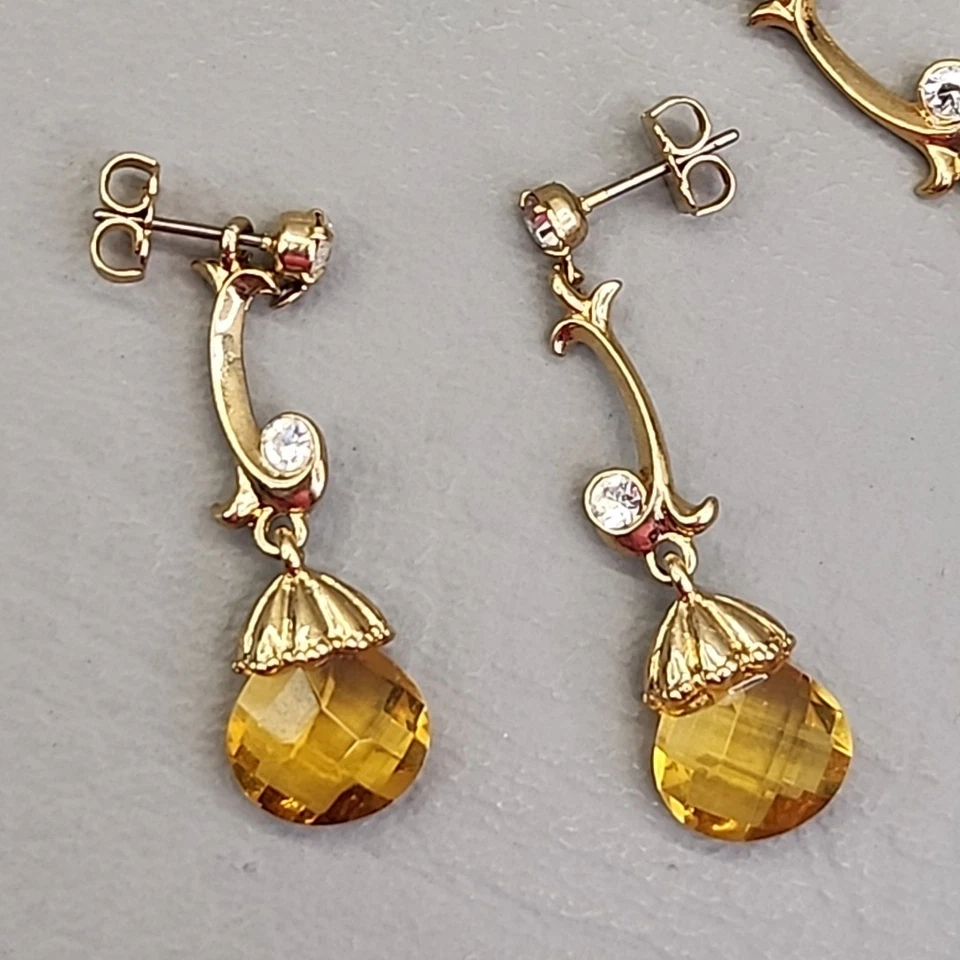 Vintage Avon Necklace Pierced Earrings Set Briolette Vine Gold Tone 19" - Image 4 of 4