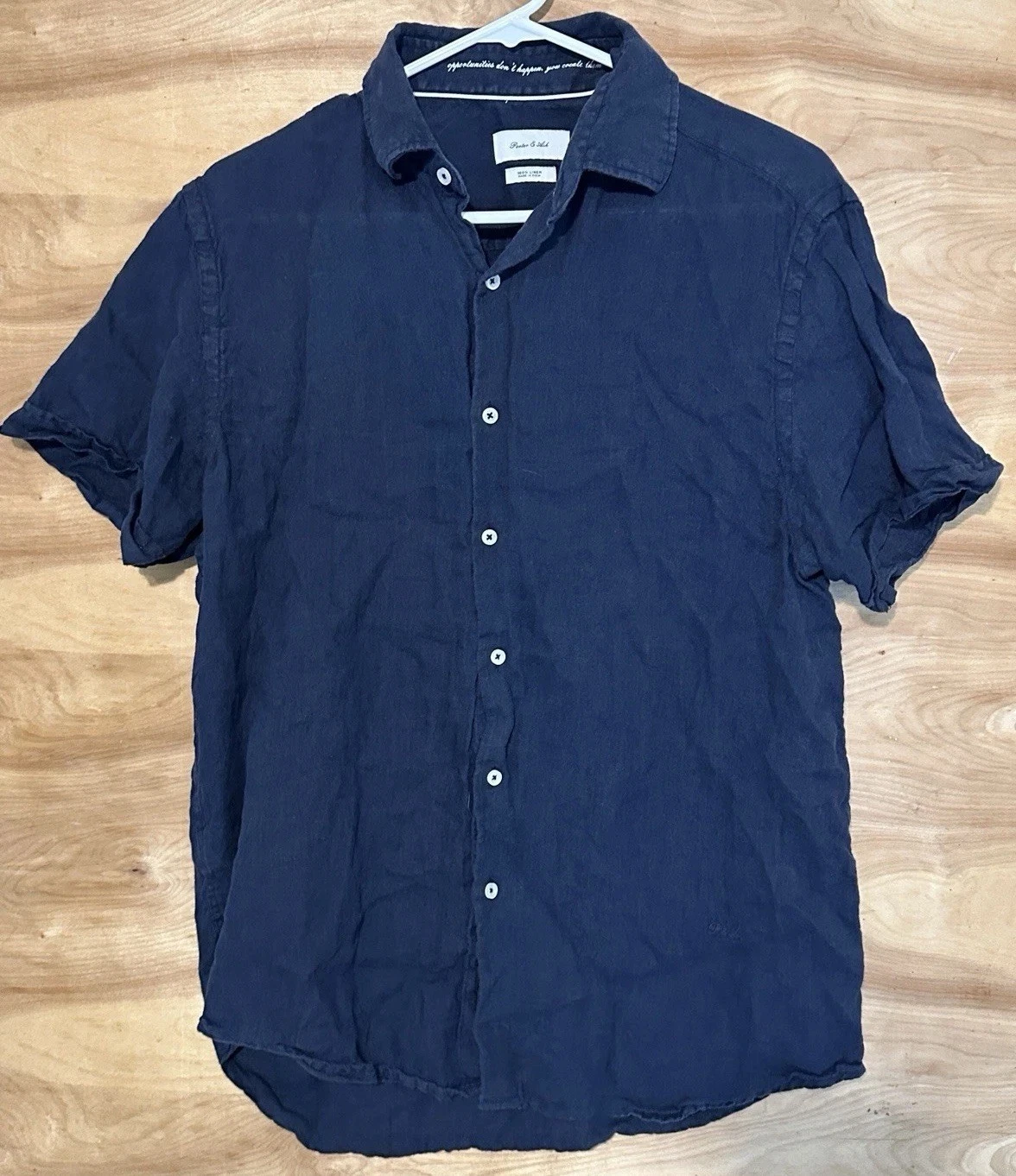 Porter & Ash Men’s 100% Linen Shirt Medium Button Up Short Sleeve Blue