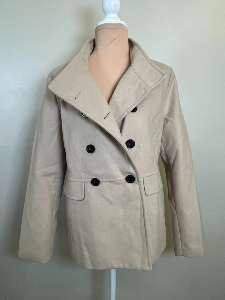 Chaqueta clásica Old Navy Peacoat para mujer L bronceada mezcla de lana de doble botonadura Foto 3 de 4