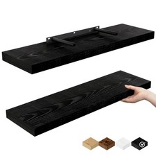 Floating Shelves 24 Inch Rustic Wood Wall Mounted Deep Black 2 PCS