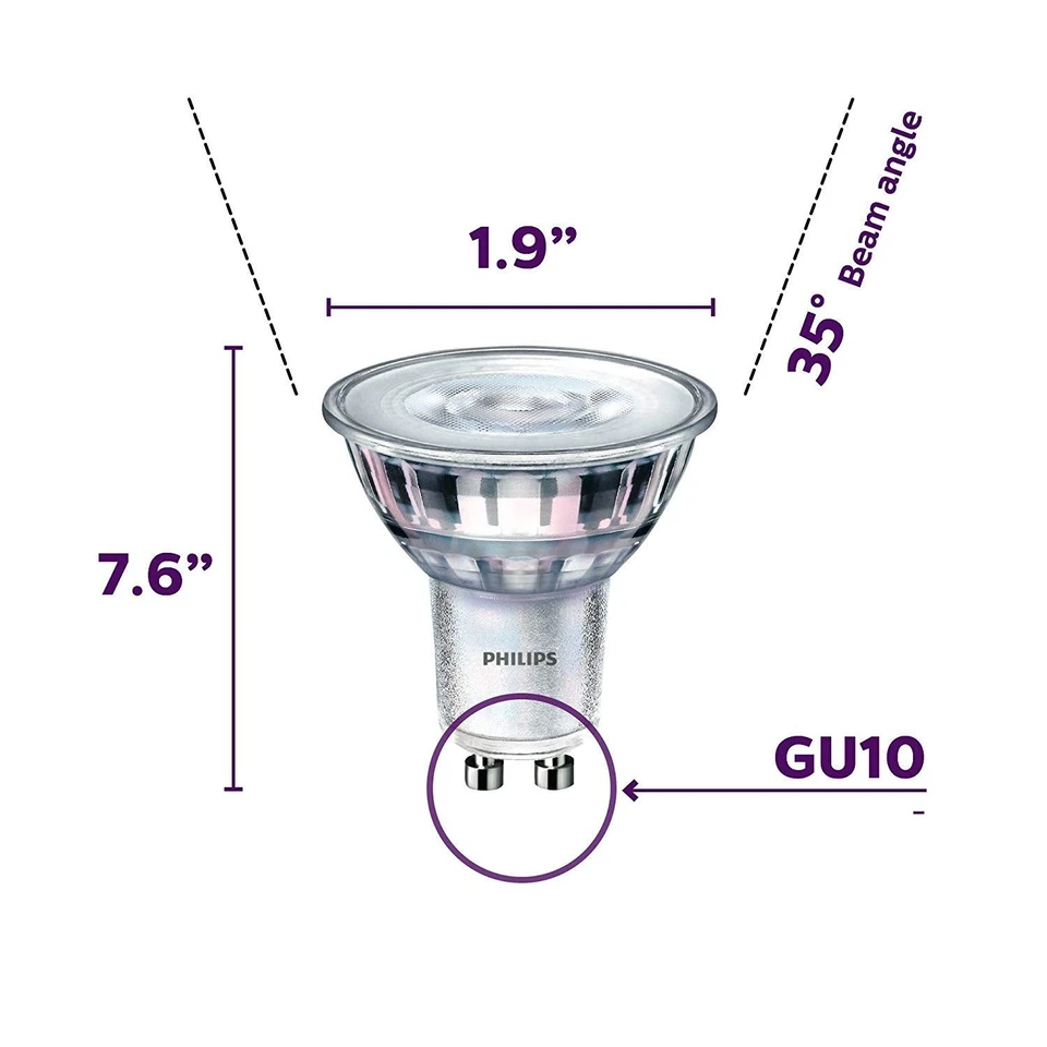 Philips Gu10 Led Dimmable Light Bulbs 3 Pack Energy Efficient Warm White 3000K - Image 2 of 4