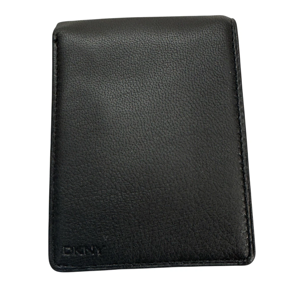 DKNY 黑色皮革双折钱包全新 2000 年代早期梅西百货盒真皮 ID — 第 2/4 张图片