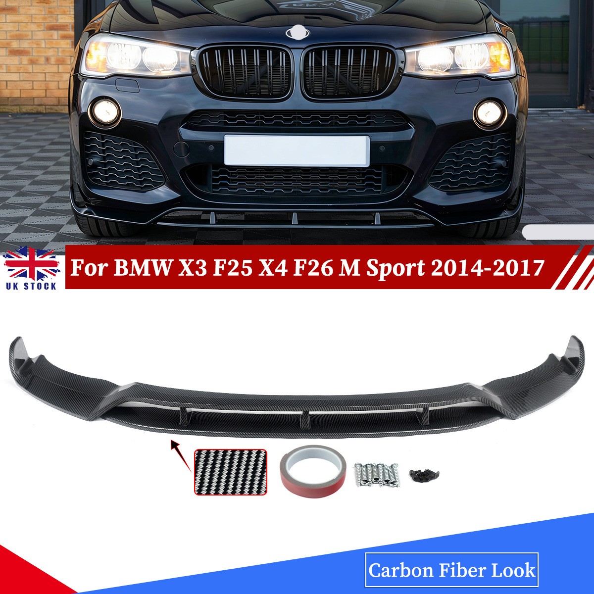 Carbon Look For BMW X3 F25 X4 F26 M Sport 2014-17 Front Bumper Spoiler Splitter