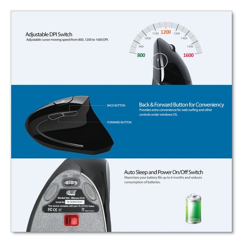 Adesso IMOUSEE10 Right Hand Wireless Vertical Ergonomic USB Mouse - Black New - Picture 8 of 9