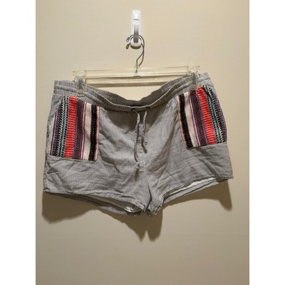 Francesca's Boho Ticking Stripe Cotton Shorts Grey White Multi Color Large