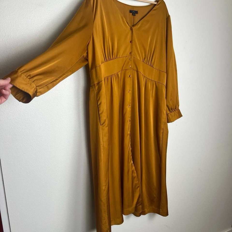 Vestido para mujer J.Crew 22 naranja satinado cuello en V botones frontales boda invitados bolsillos Foto 4 de 4