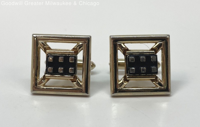 Vintage Swank Gold Tone Geometric Art Deco Square Cufflinks 15.3g