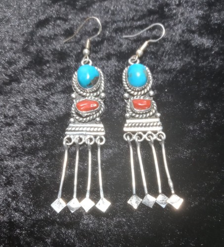 turquoise earrings sterling silver dangle navaho