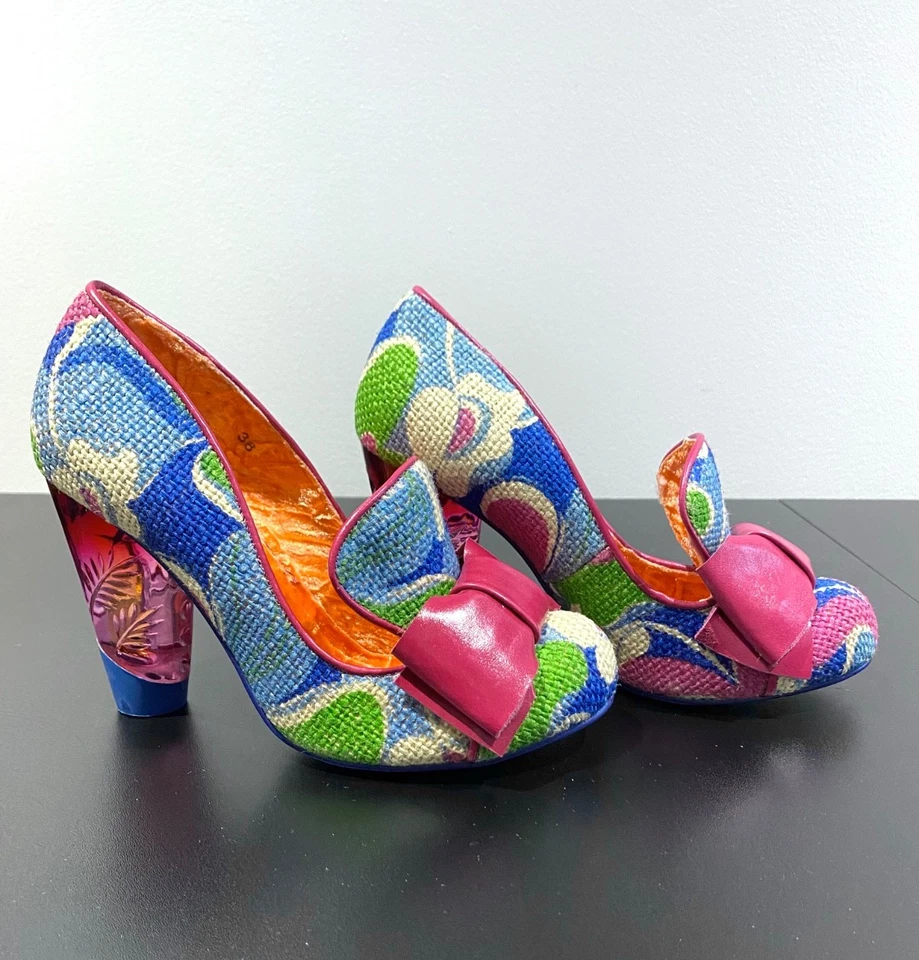 NEW Irregular Choice Heels with Pink Bow - Size 38/US 7, Leather & Fabric  — 第 3/4 张图片